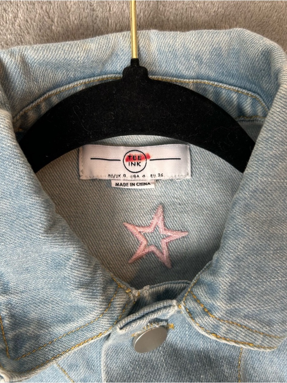 Ink Tee Jean Jacket Custom Embroidered Patchwork Color Blue Denim Women’s Size 4 - Picture 7 of 16
